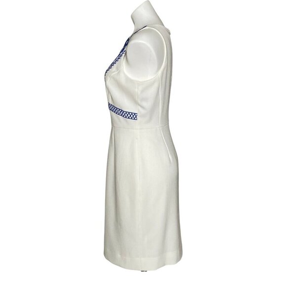 Cremieux NWT Sleeveless Sheath Dress, White Blue Embroidered Women's Size 6 - Picture 6 of 10